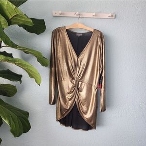 BOLD Elements metallic gold front knot high low blouse